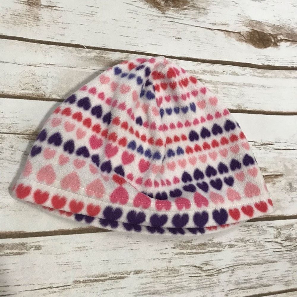 D Toddler Girl Fleece Hearts Hat Cap Pink Purple White 2
